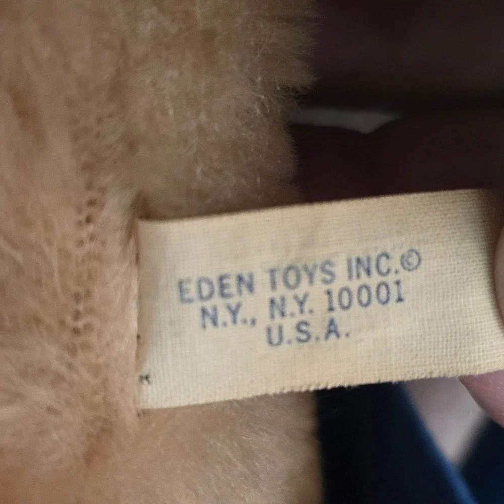Vtg Eden Toys Paddington Bear Plush Blue‎ Duffle Coat Yellow Hat Tag 70s 19